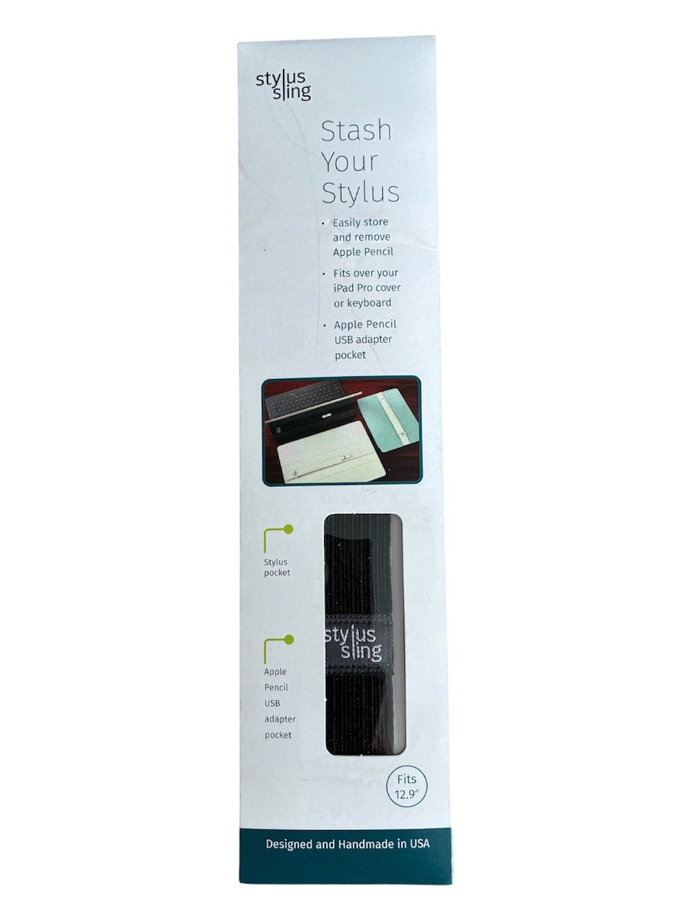 Stylus Sling Pencil Holder w/ USB Adapter Pocket Black Fits 12.9" iPad Pro NEW